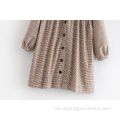 V-Ausschnitt Plaid Casual Cute Student Langarmkleid